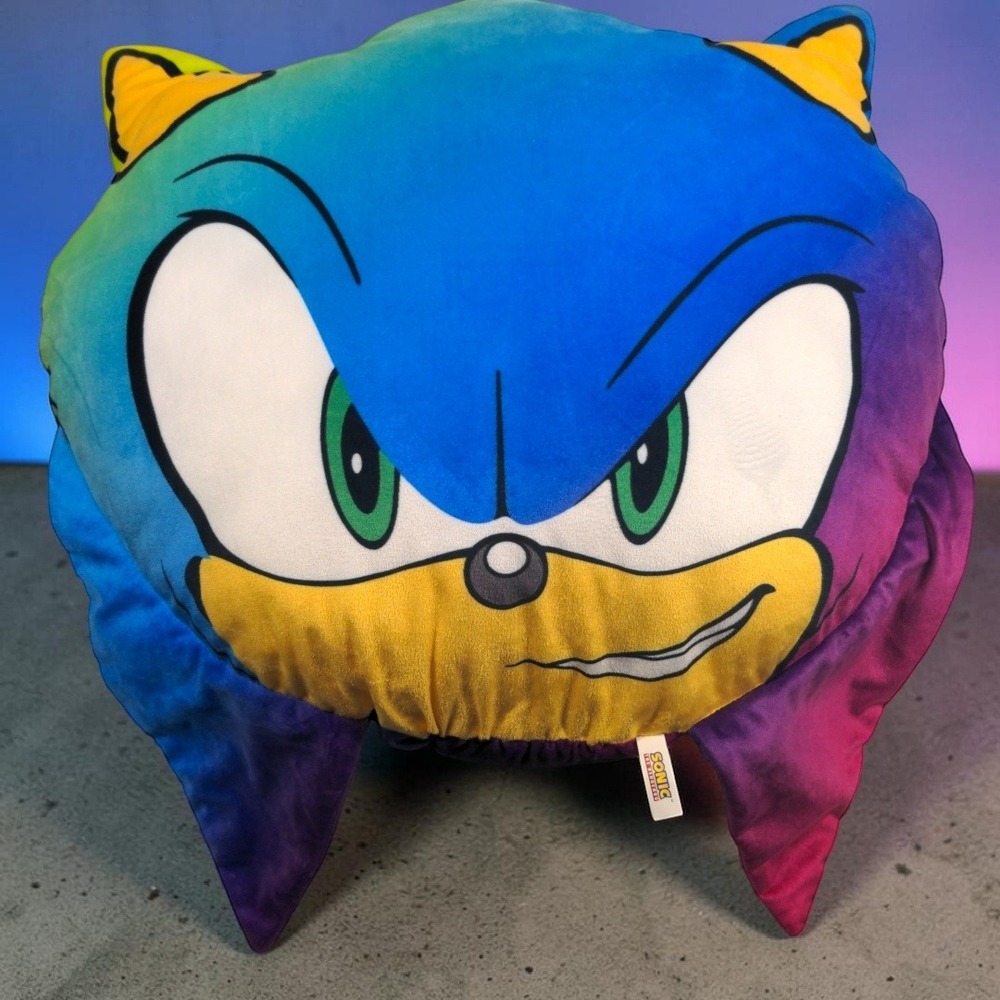 Sega Sonic The Hedgehog Rainbow Tie Dye Face Cushion Pillow Plush Toy Factory 15